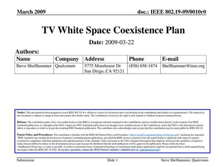 TV White Space Coexistence Plan