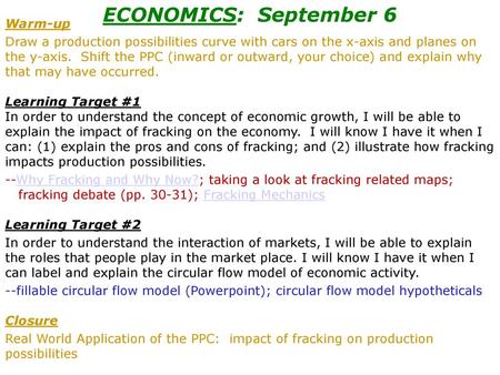 ECONOMICS: September 6 Warm-up