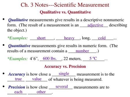 Ch. 3 Notes---Scientific Measurement