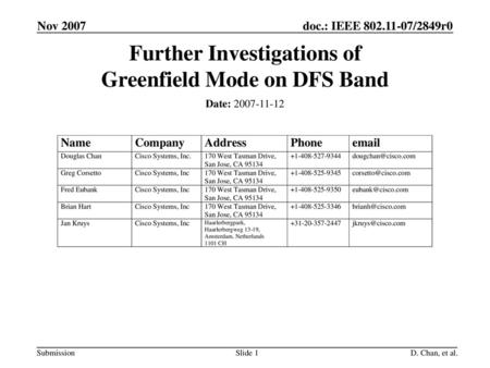 Further Investigations of Greenfield Mode on DFS Band