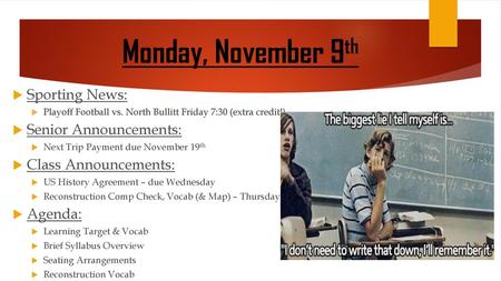 Monday, November 9th Sporting News: Senior Announcements: