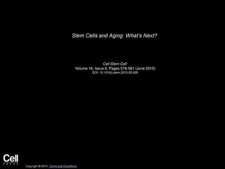 Stem Cells and Aging: What’s Next?