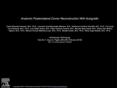 Anatomic Posterolateral Corner Reconstruction With Autografts