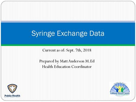 Syringe Exchange Data Current as of: Sept. 7th, 2018