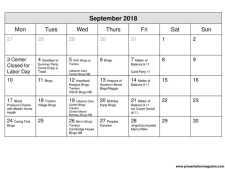 September 2018 Mon Tues Wed Thurs Fri Sat Sun