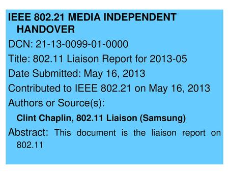 IEEE MEDIA INDEPENDENT HANDOVER