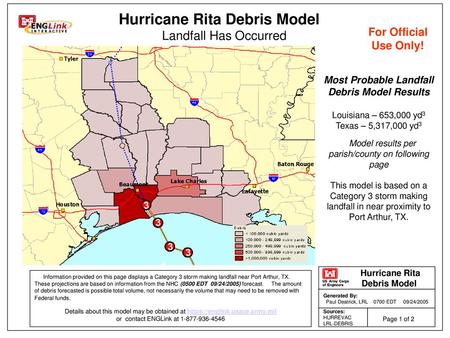 Most Probable Landfall Debris Model Results