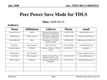 Peer Power Save Mode for TDLS