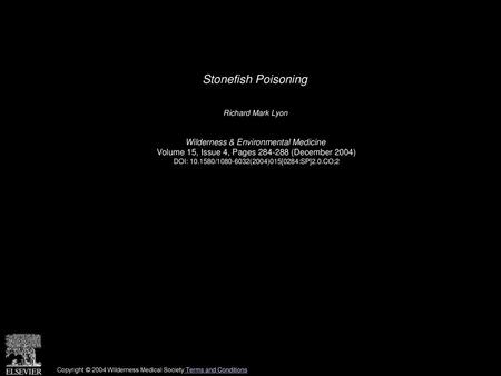 Stonefish Poisoning Wilderness & Environmental Medicine