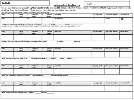 Independent Reading Log