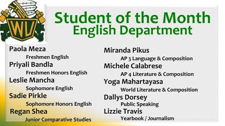 Student of the Month English Department