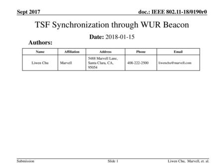 TSF Synchronization through WUR Beacon