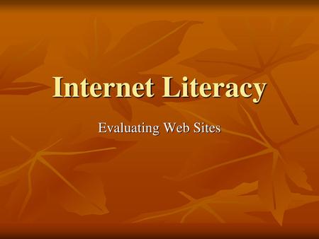 Internet Literacy Evaluating Web Sites.