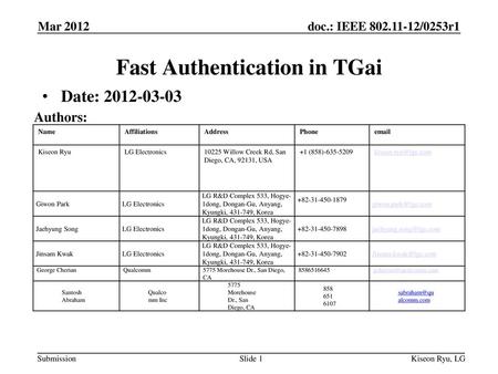 Fast Authentication in TGai