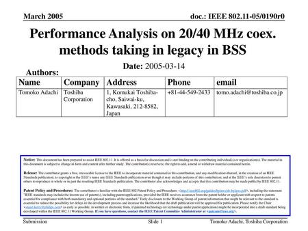 doc.: IEEE /0190r0 March 2005 March 2005