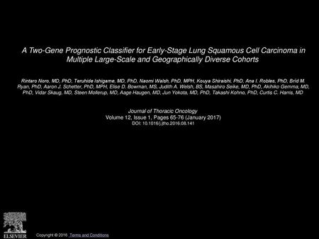 A Two-Gene Prognostic Classifier for Early-Stage Lung Squamous Cell Carcinoma in Multiple Large-Scale and Geographically Diverse Cohorts  Rintaro Noro,