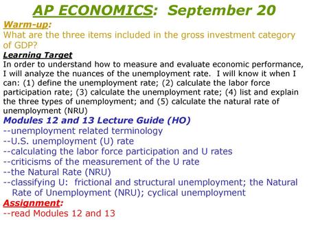 AP ECONOMICS: September 20