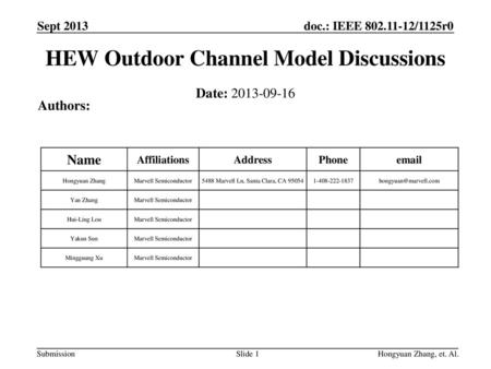 HEW Outdoor Channel Model Discussions