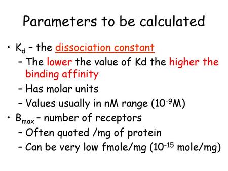 Parameters to be calculated