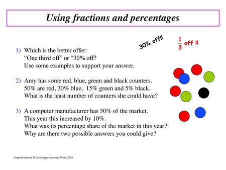 Using fractions and percentages