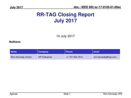 RR-TAG Closing Report July 2017