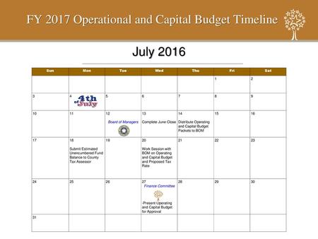 FY 2017 Operational and Capital Budget Timeline