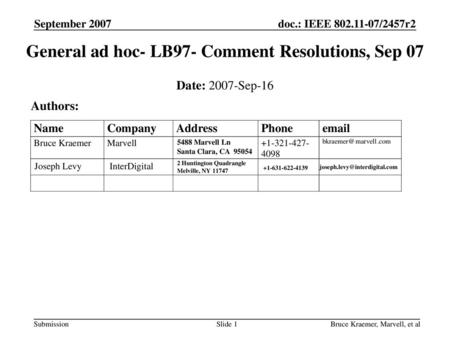 General ad hoc- LB97- Comment Resolutions, Sep 07