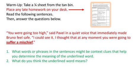 Warm-Up: Take a ¼ sheet from the tan bin.