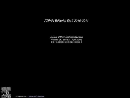   Journal of PeriAnesthesia Nursing  Volume 26, Issue 2, (April 2011)