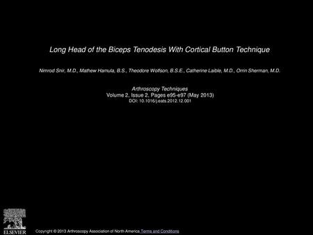 Long Head of the Biceps Tenodesis With Cortical Button Technique