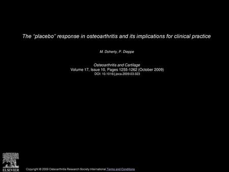 M. Doherty, P. Dieppe  Osteoarthritis and Cartilage 