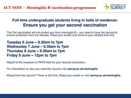 ACT NOW – Meningitis B vaccination programme