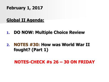 NOTES-CHECK #s 26 – 30 ON FRIDAY