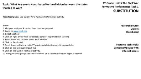 SUBSTITUTION 7th Grade Unit 5 The Civil War