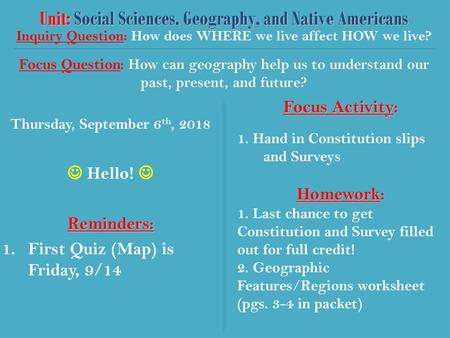 Unit: Social Sciences, Geography, and Native Americans