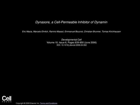 Dynasore, a Cell-Permeable Inhibitor of Dynamin