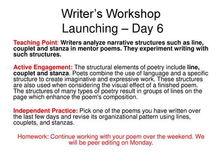 Writer’s Workshop Launching – Day 6