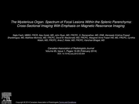 The Mysterious Organ. Spectrum of Focal Lesions Within the Splenic Parenchyma: Cross-Sectional Imaging With Emphasis on Magnetic Resonance Imaging  Najla.