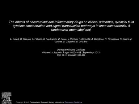 The effects of nonsteroidal anti-inflammatory drugs on clinical outcomes, synovial fluid cytokine concentration and signal transduction pathways in knee.