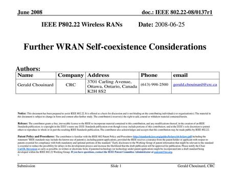 Further WRAN Self-coexistence Considerations