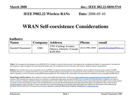 WRAN Self-coexistence Considerations