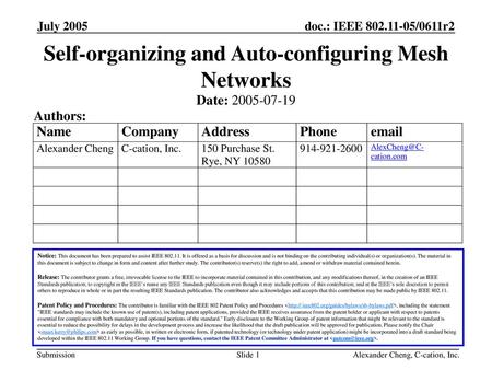 Self-organizing and Auto-configuring Mesh Networks