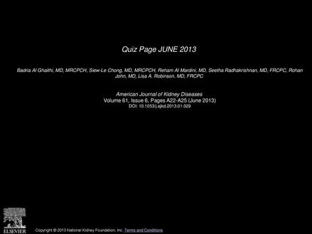 Quiz Page JUNE 2013 American Journal of Kidney Diseases