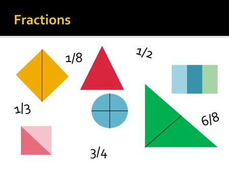 Fractions 1/2 1/8 1/3 6/8 3/4.