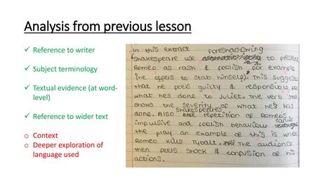 Analysis from previous lesson