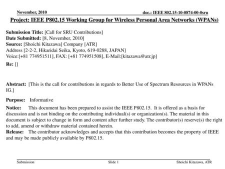 <month year> doc.: IEEE sru November, 2010