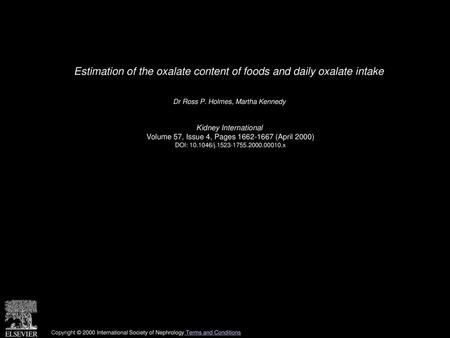 Estimation of the oxalate content of foods and daily oxalate intake