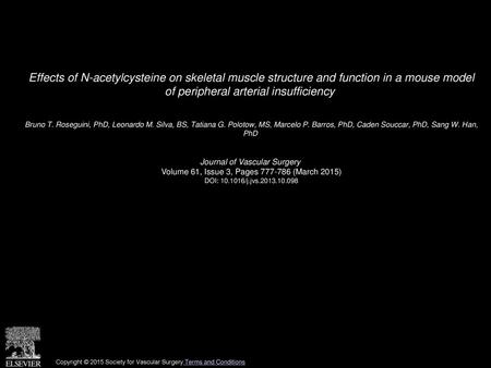 Effects of N-acetylcysteine on skeletal muscle structure and function in a mouse model of peripheral arterial insufficiency  Bruno T. Roseguini, PhD,