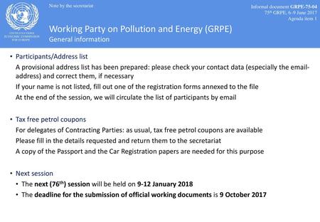 Working Party on Pollution and Energy (GRPE) General information