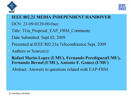 IEEE MEDIA INDEPENDENT HANDOVER DCN: sec